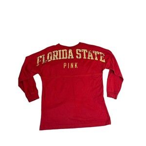 Victoria’s Secret PINK Sz Med Florida State Spell out Red Bling Spirit Jersey